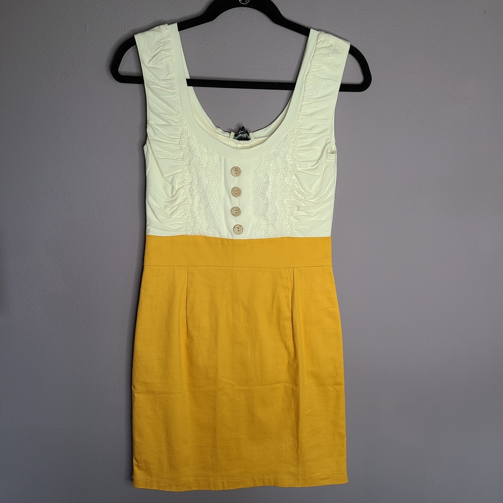 Alythea Cream and Mustard Colorblock Sleeveless Mini Dress